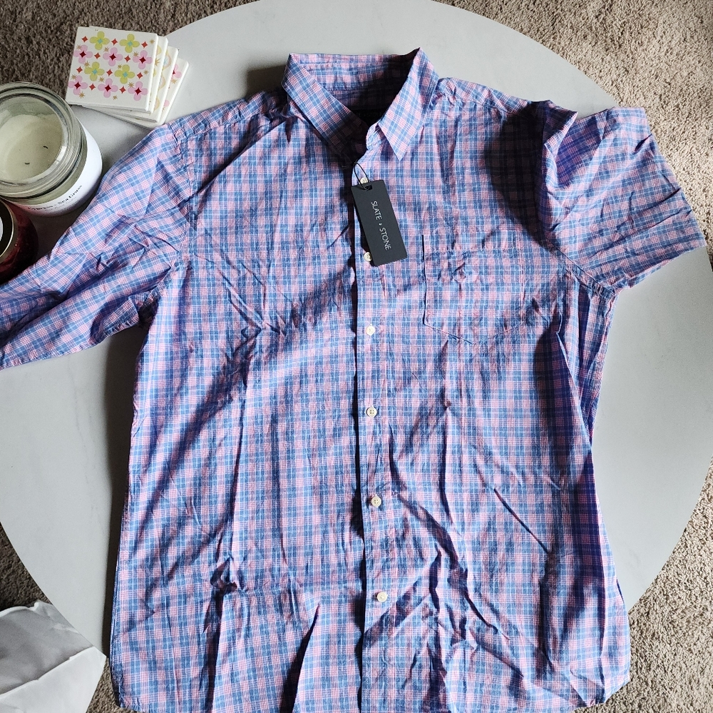 Slate & Stone pointed collar mini plaid shirt XL